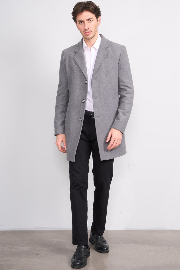 Çetinkaya Mentality 7849 Erkek Mono Yaka Regular Kaşe Kaban Orta Gri