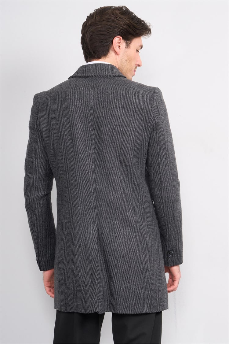 Çetinkaya Mentality 7849 Erkek Mono Yaka Regular Kaşe Kaban Antrasit Balıksırtı