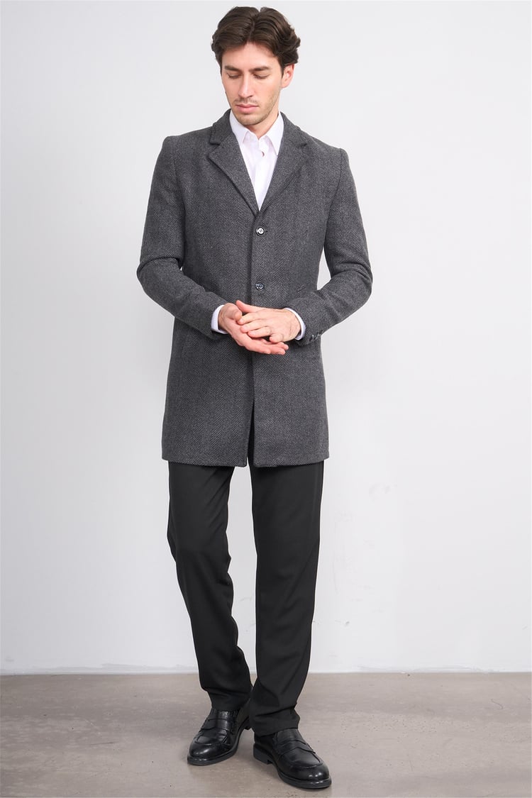 Çetinkaya Mentality 7849 Erkek Mono Yaka Regular Kaşe Kaban Antrasit Balıksırtı