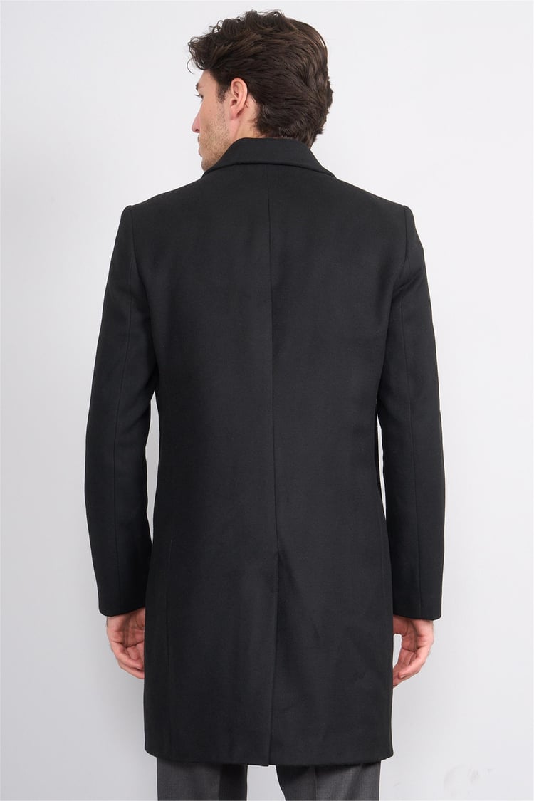 Çetinkaya Mentality 7852 Erkek Mono Yaka Regular Kaşe Kaban Siyah