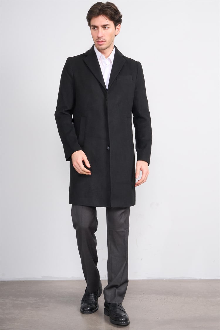 Çetinkaya Mentality 7852 Erkek Mono Yaka Regular Kaşe Kaban Siyah