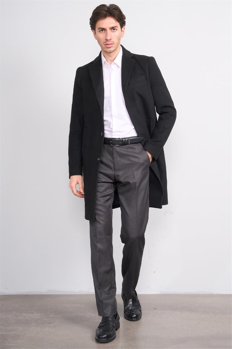 Çetinkaya Mentality 7852 Erkek Mono Yaka Regular Kaşe Kaban Siyah