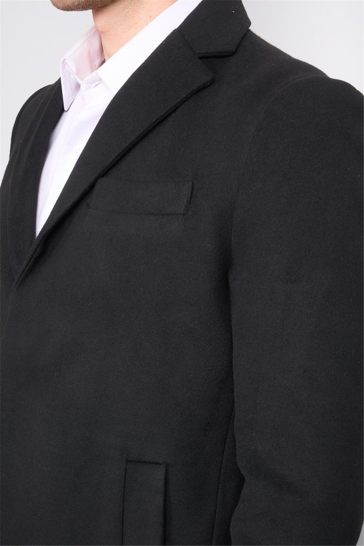 Çetinkaya Mentality 7852 Erkek Mono Yaka Regular Kaşe Kaban Siyah