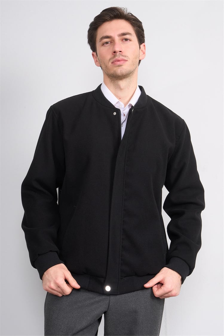 Çetinkaya Mentality 7854 Erkek Dik Yaka Regular Kaşe Kaban Siyah