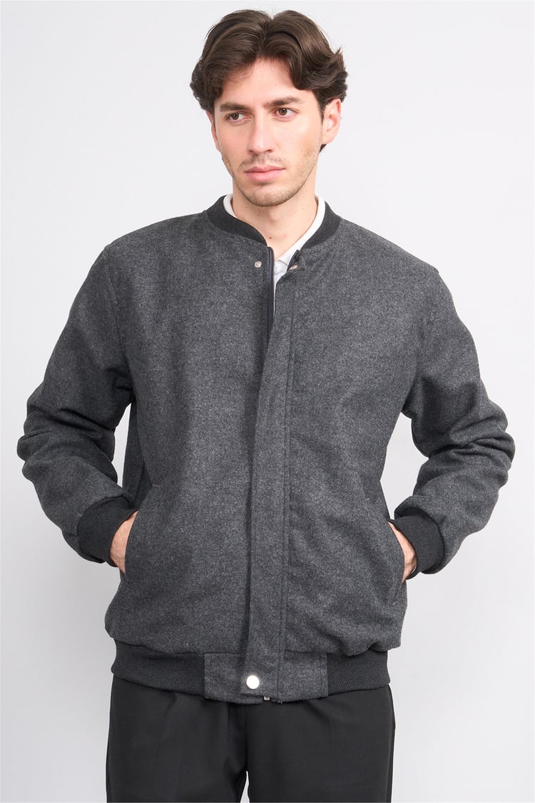 Çetinkaya Mentality 7854 Erkek Dik Yaka Regular Kaşe Kaban Antrasit