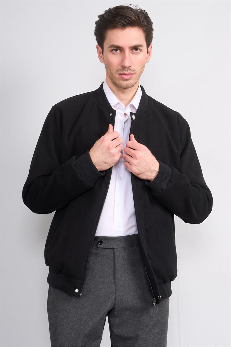 Çetinkaya Mentality 7854 Erkek Dik Yaka Regular Kaşe Kaban Siyah