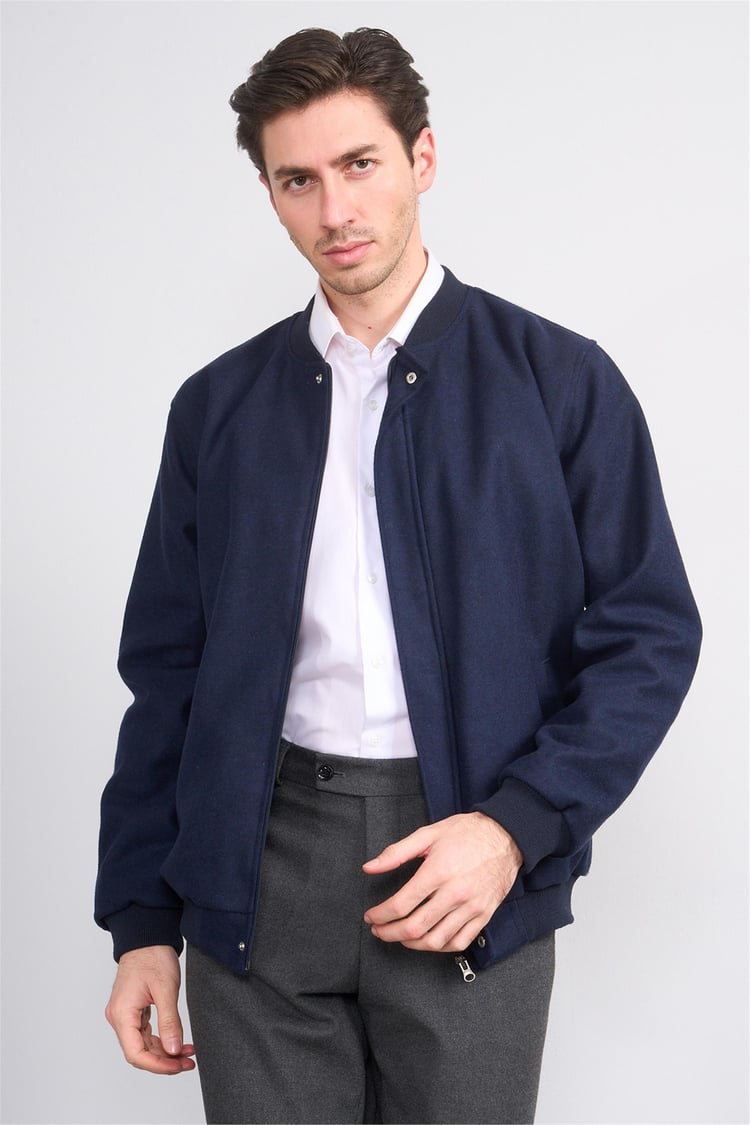 Çetinkaya Mentality 7854 Erkek Dik Yaka Regular Kaşe Kaban Lacivert