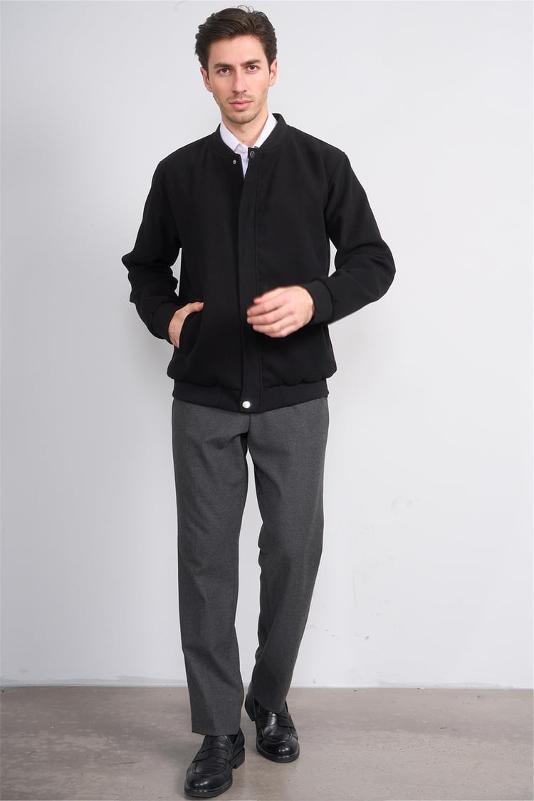 Çetinkaya Mentality 7854 Erkek Dik Yaka Regular Kaşe Kaban Siyah