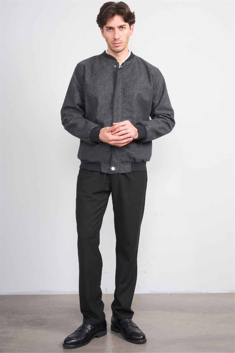 Çetinkaya Mentality 7854 Erkek Dik Yaka Regular Kaşe Kaban Antrasit