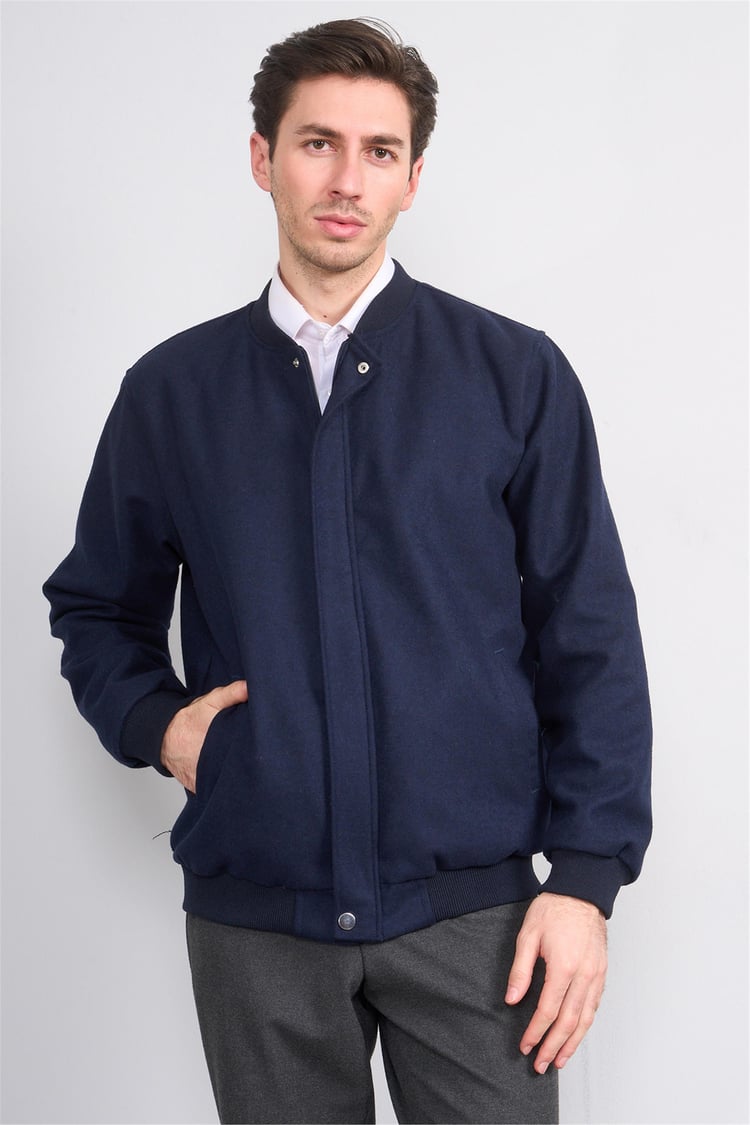 Çetinkaya Mentality 7854 Erkek Dik Yaka Regular Kaşe Kaban Lacivert