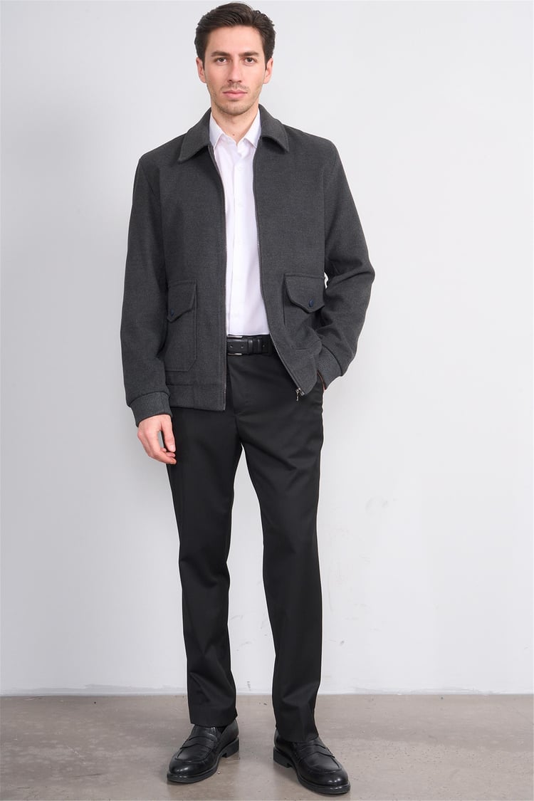 Çetinkaya Mentality 7988 Erkek Yaka Fermuarlı Kaşe Kaban Antrasit