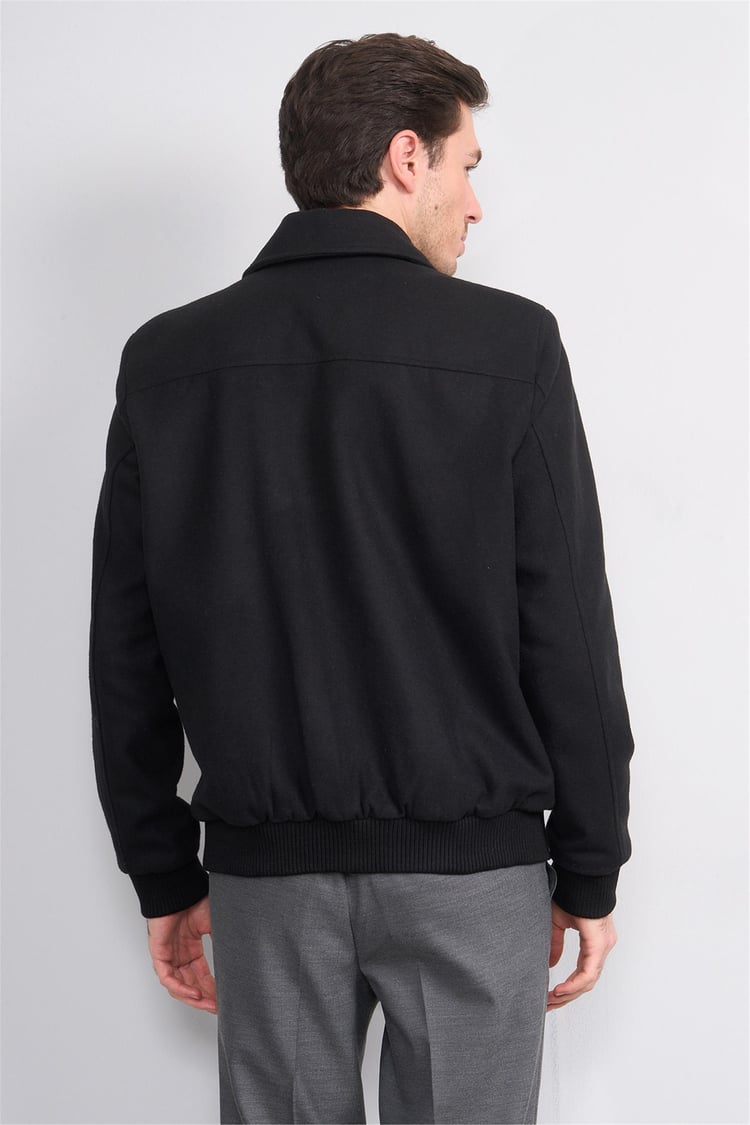 Çetinkaya Mentality 7988 Erkek Yaka Fermuarlı Kaşe Kaban Siyah