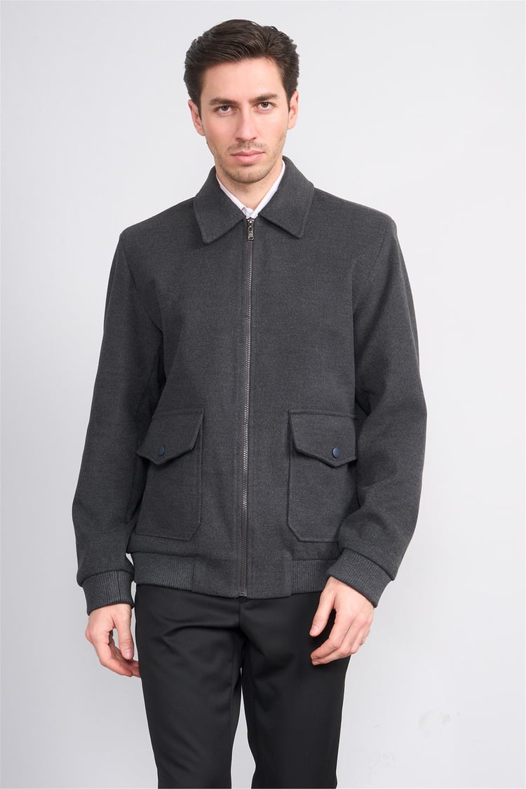 Çetinkaya Mentality 7988 Erkek Yaka Fermuarlı Kaşe Kaban Antrasit