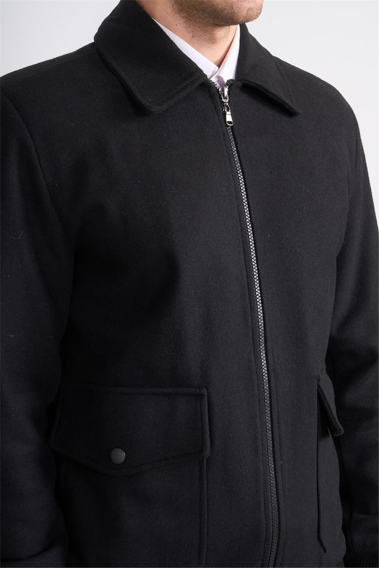 Çetinkaya Mentality 7988 Erkek Yaka Fermuarlı Kaşe Kaban Siyah