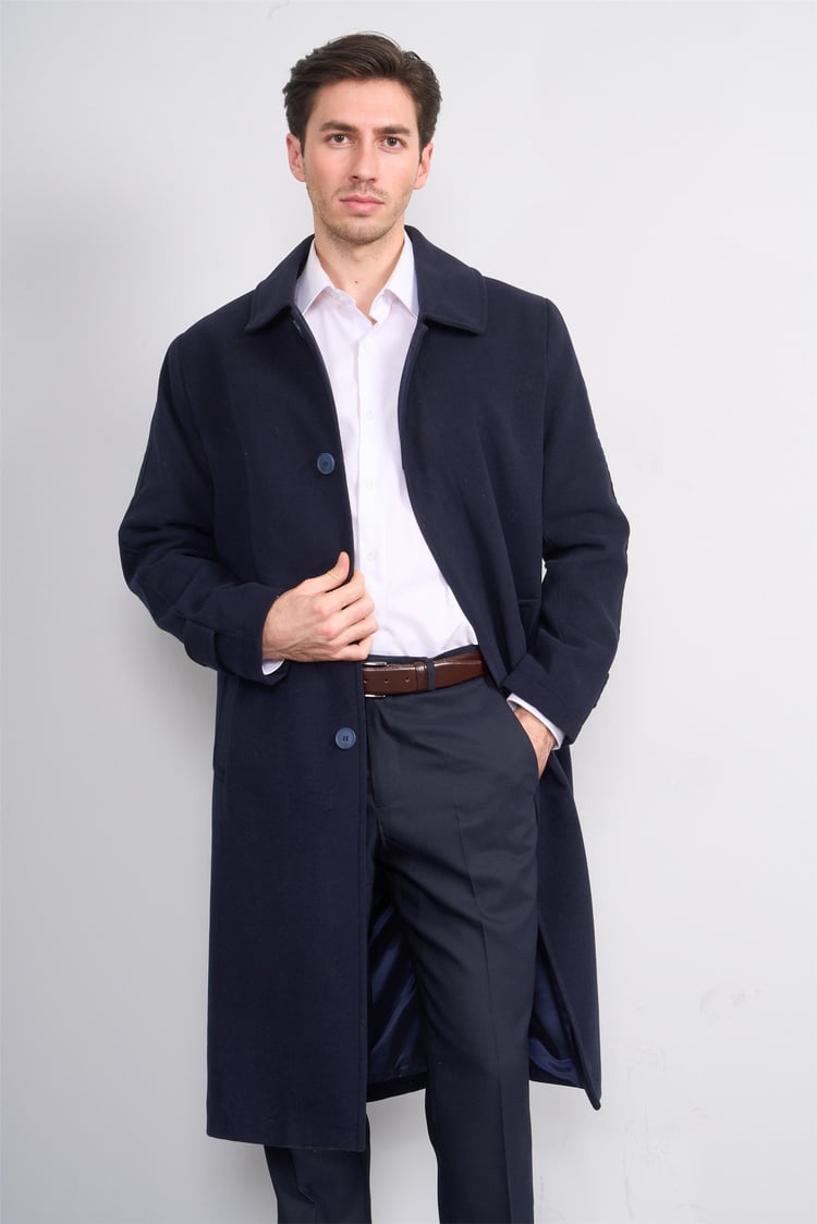 Çetinkaya Mentality 8255 Erkek Gömlek Yaka Kaşe Kaban Lacivert