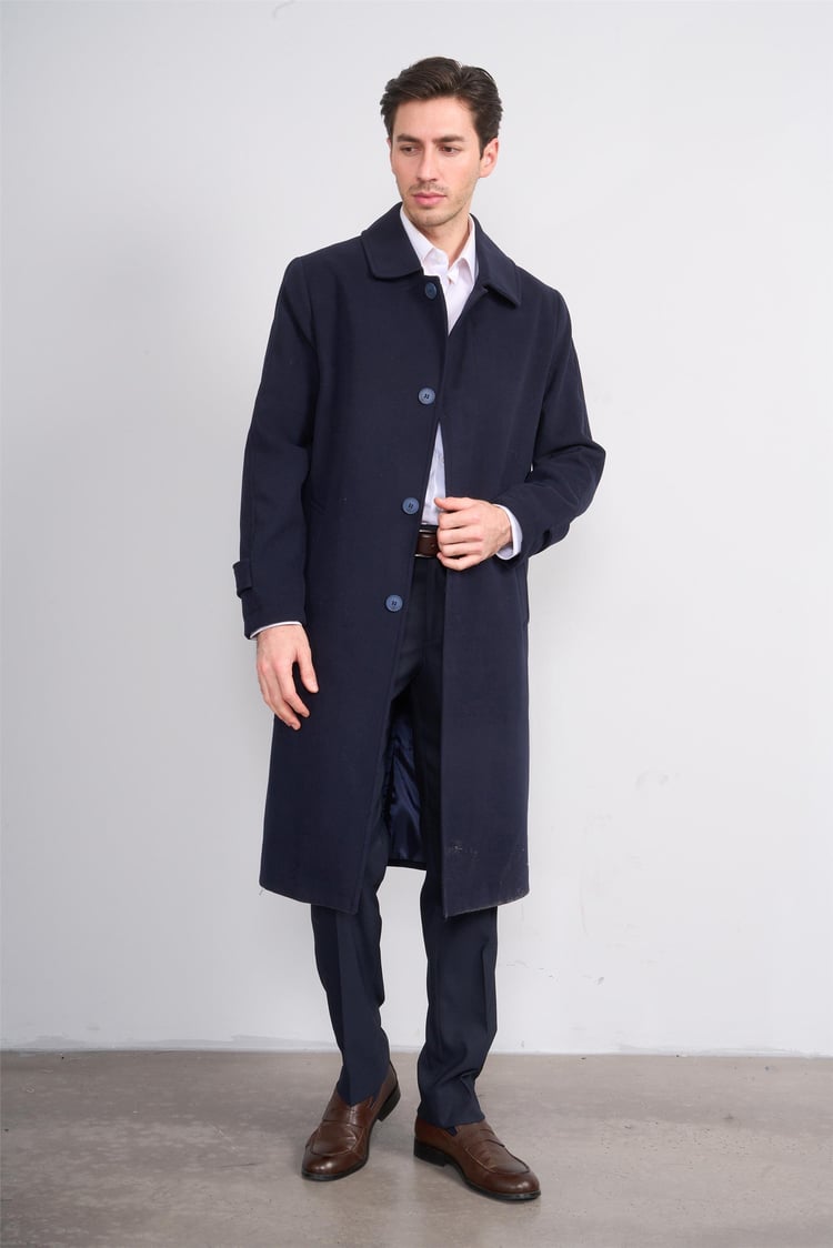 Çetinkaya Mentality 8255 Erkek Gömlek Yaka Kaşe Kaban Lacivert