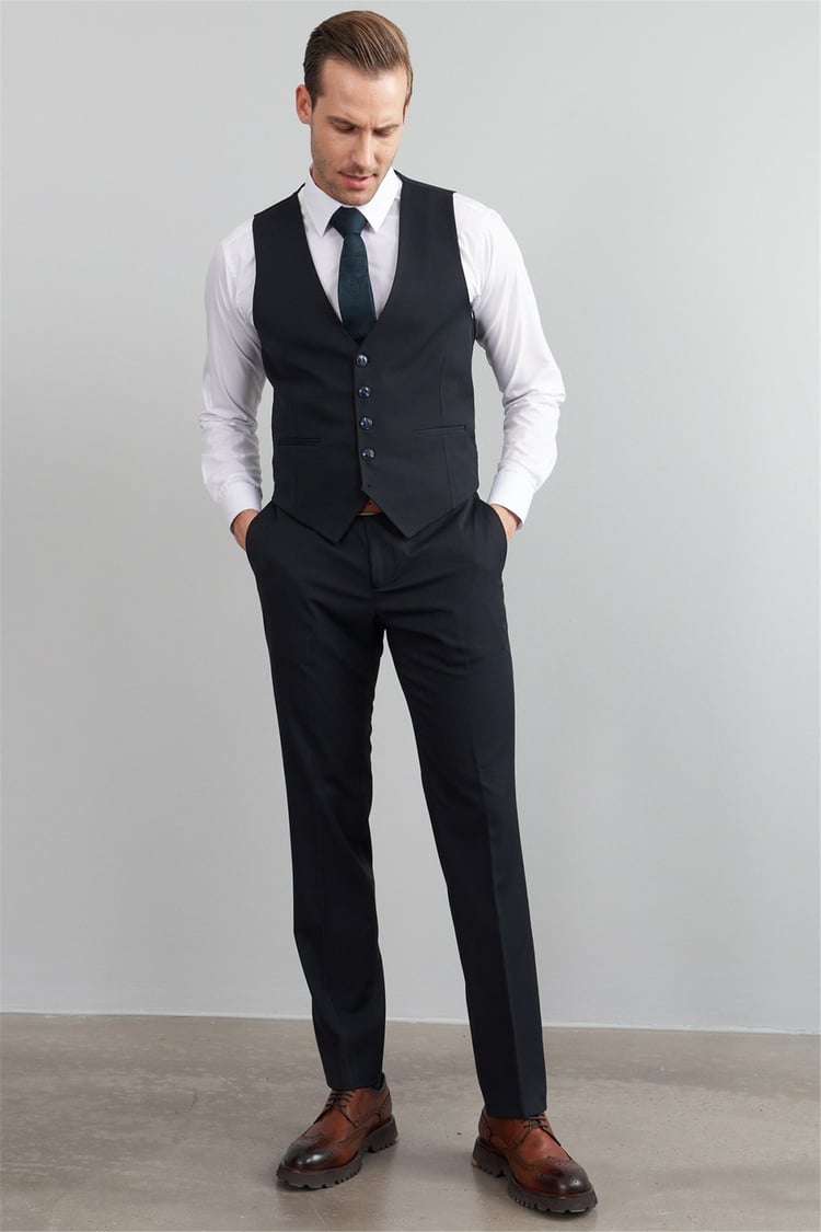 Çetinkaya Mentality 9536 Erkek Loco Slim Fit Yelek Pantolon Takım Lacivert