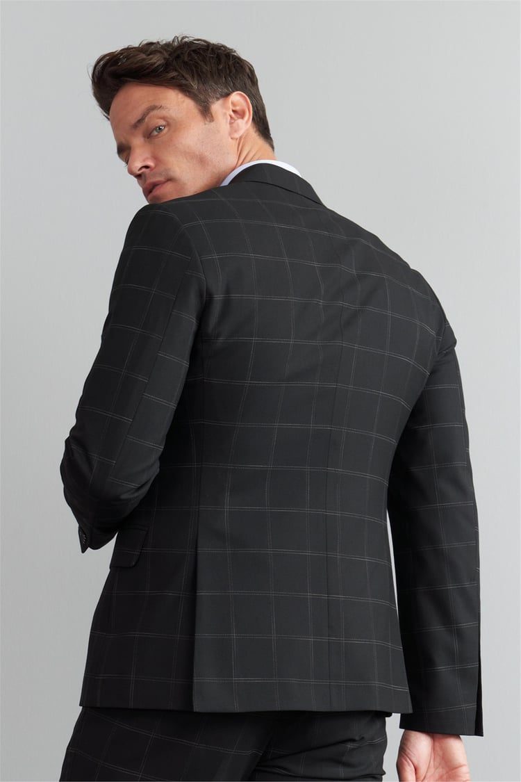 Çetinkaya Mentality 9540 Erkek Yünter Sivri Yaka Slim Fit Takım Elbise Siyah Ekoseli