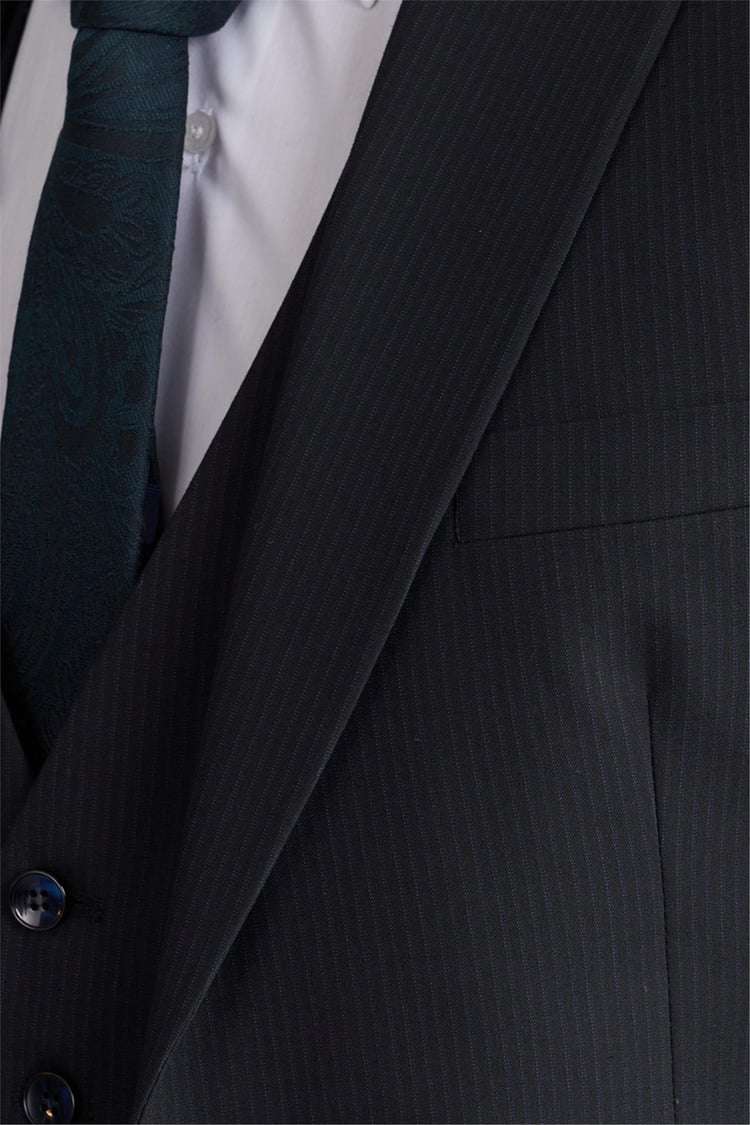 Çetinkaya Mentality 9541 Erkek Yünter Sivri Yaka Slim Fit Yelekli Takım Elbise Lacivert Çizgili