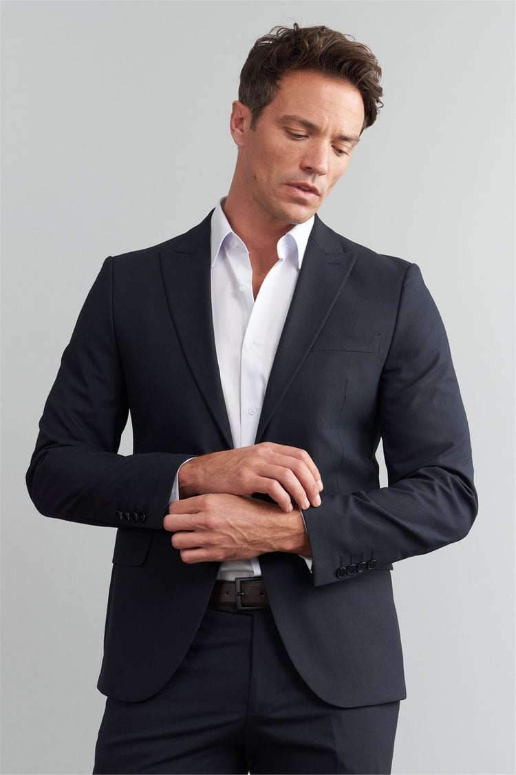 Çetinkaya Mentality 9542 Erkek Yünter Sivri Yaka Slim Fit Takım Elbise Lacivert Çizgili