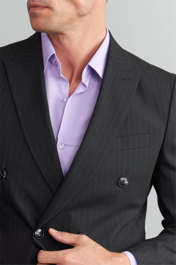 Çetinkaya Mentality 9546 Erkek Yünter Slim Fit Kruvaze Yaka Takım Elbise Siyah Çizgili