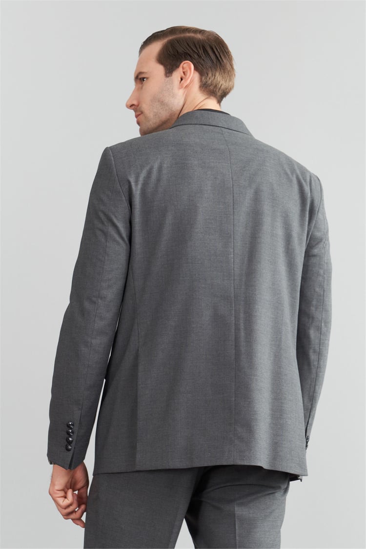 Çetinkaya Mentality 9546 Erkek Yünter Slim Fit Kruvaze Yaka Takım Elbise Gri Çizgili