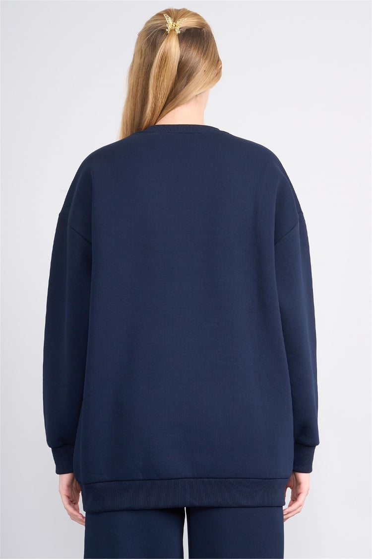 Çetinkaya Miya Mira Modest 8500 Kadın Bisiklet Yaka 3 İplik Loose Fit Sweatshirt Lacivert