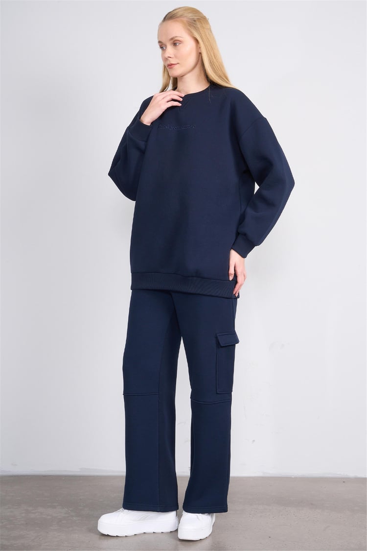 Çetinkaya Miya Mira Modest 8500 Kadın Bisiklet Yaka 3 İplik Loose Fit Sweatshirt Lacivert