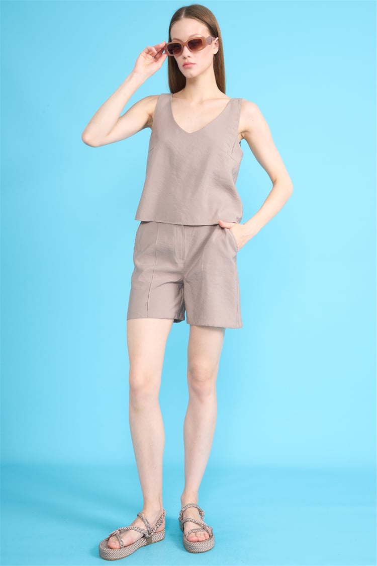 Chester Polo 1619 Kadın V Yaka Askılı Slimfit Bluz Duman