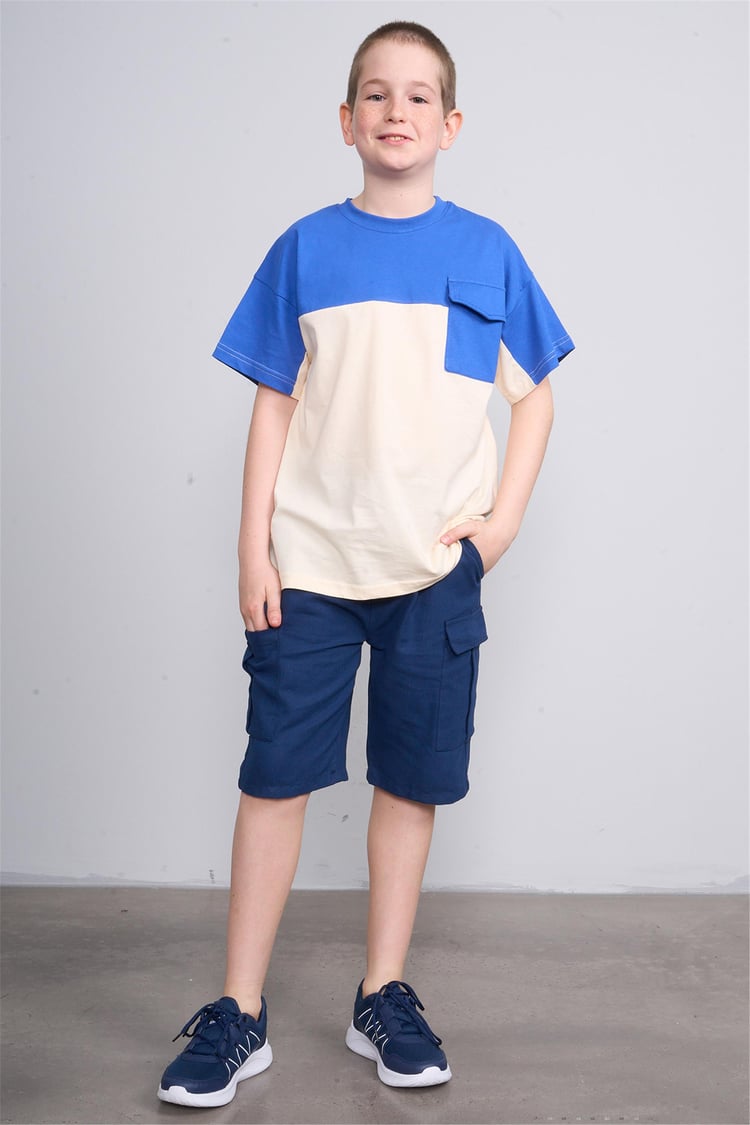 Chester Polo 32416 Erkek Çocuk Penye Cep Detaylı  Bisiklet Yaka  T-shirt 4-12 Yaş Cobalt