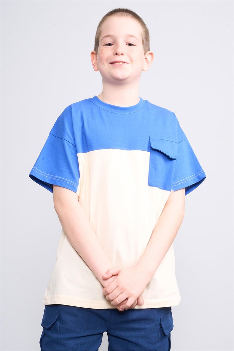 Chester Polo 32416 Erkek Çocuk Penye Cep Detaylı  Bisiklet Yaka  T-shirt 4-12 Yaş Cobalt