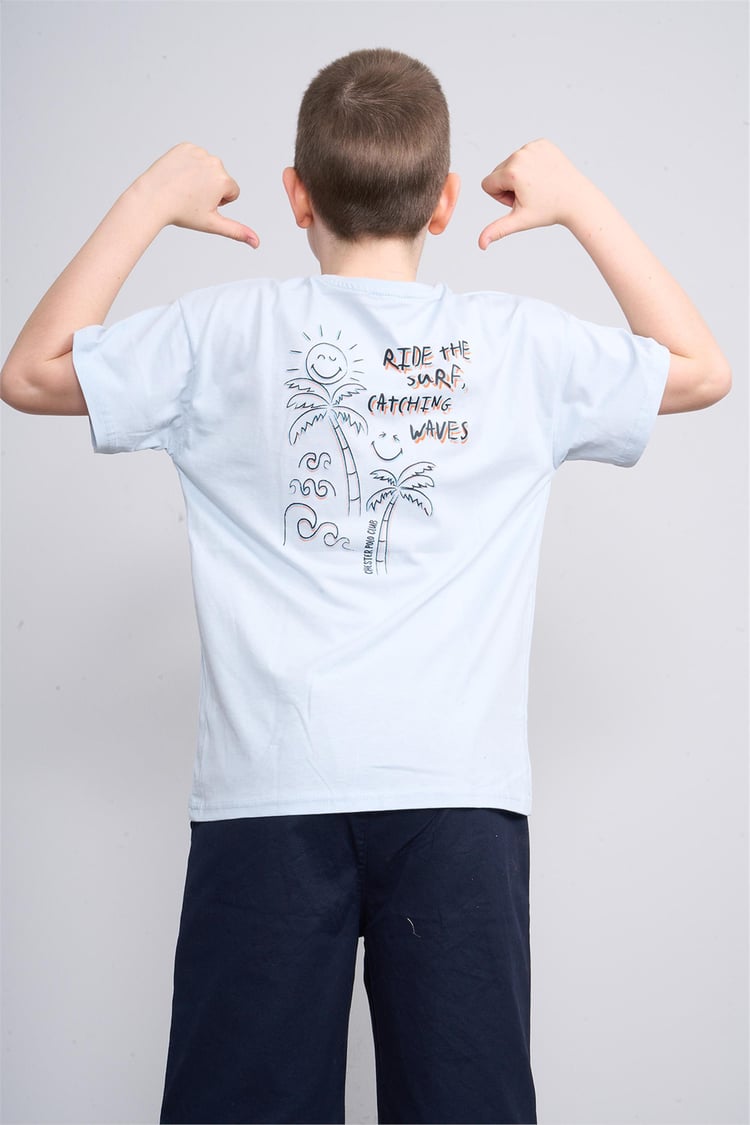 Chester Polo 32477 Erkek Çocuk Penye Baskılı Bisiklet Yaka T-shirt 4-12 Yaş Turkuaz