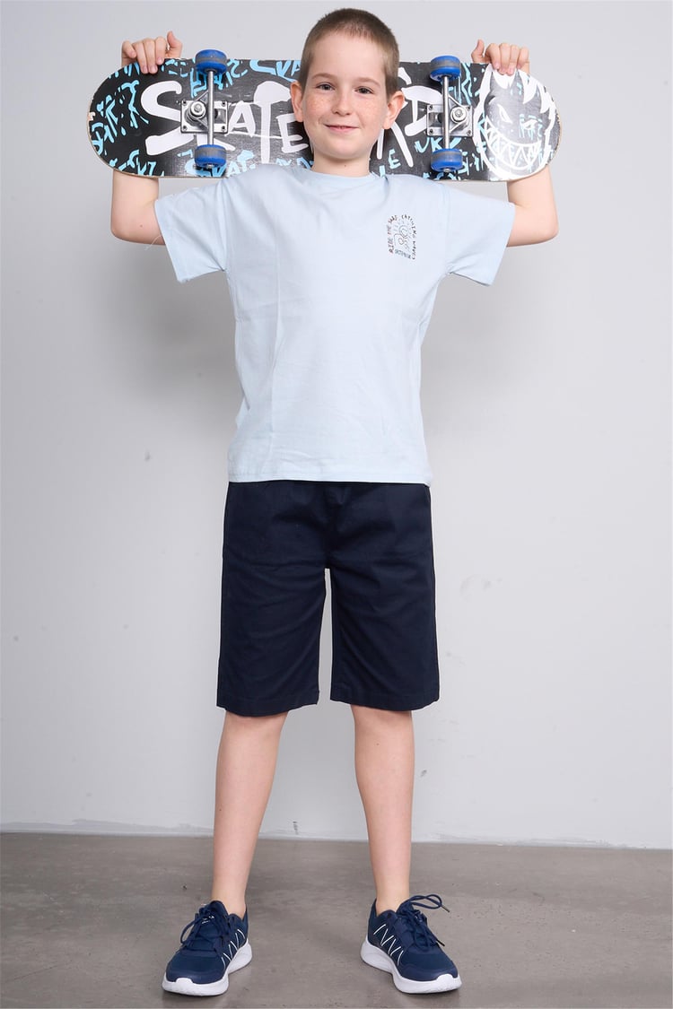 Chester Polo 32477 Erkek Çocuk Penye Baskılı Bisiklet Yaka T-shirt 4-12 Yaş Turkuaz