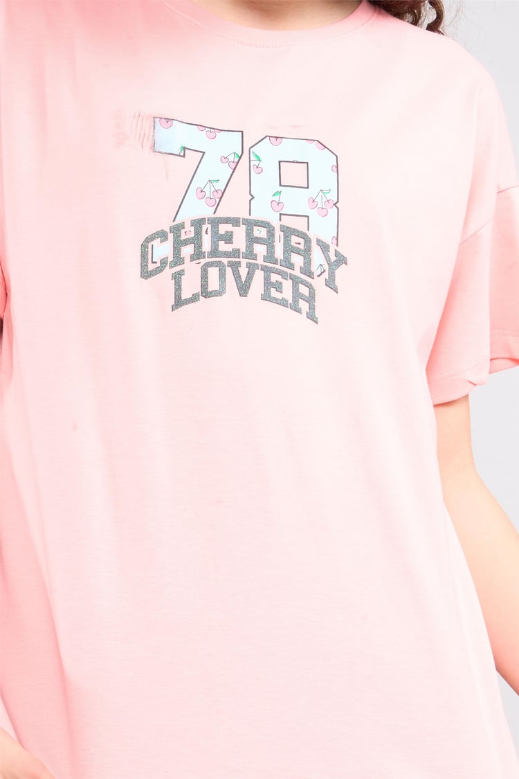 Chester Polo 32557 Kız Çocuk Penye Baskılı Bisiklet Yaka T-shirt 4-12 Yaş Açık Somon