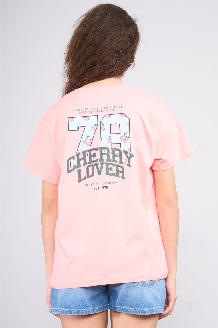 Chester Polo 32557 Kız Çocuk Penye Baskılı Bisiklet Yaka T-shirt 4-12 Yaş Açık Somon