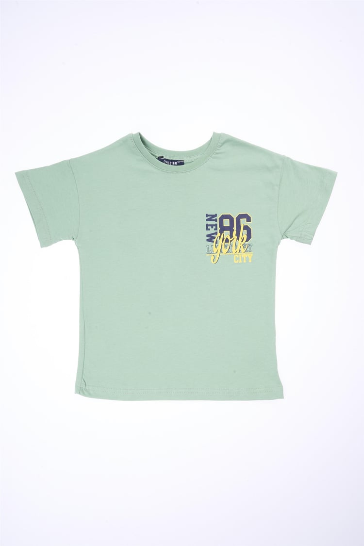 Chester Polo 32568 Erkek Çocuk Penye Baskılı Bisiklet Yaka T-shirt 4-12 Yaş Soft Haki