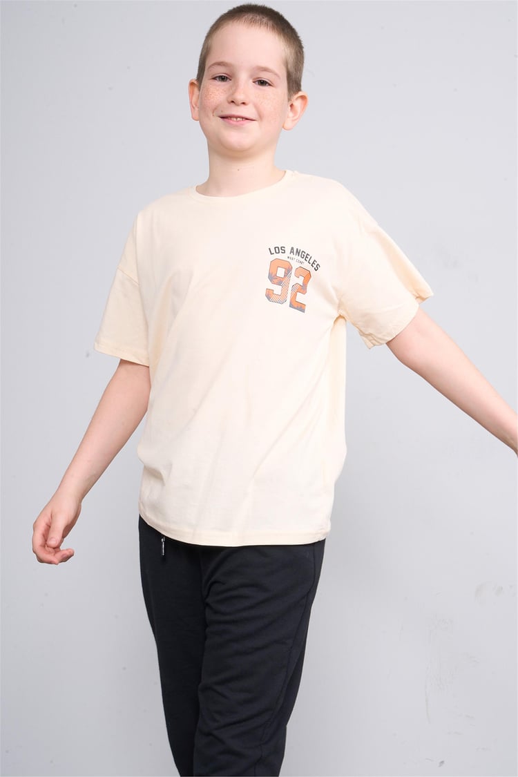 Chester Polo 32570 Erkek Çocuk Penye Baskılı Bisiklet Yaka T-shirt 4-12 Yaş Fil Dişi