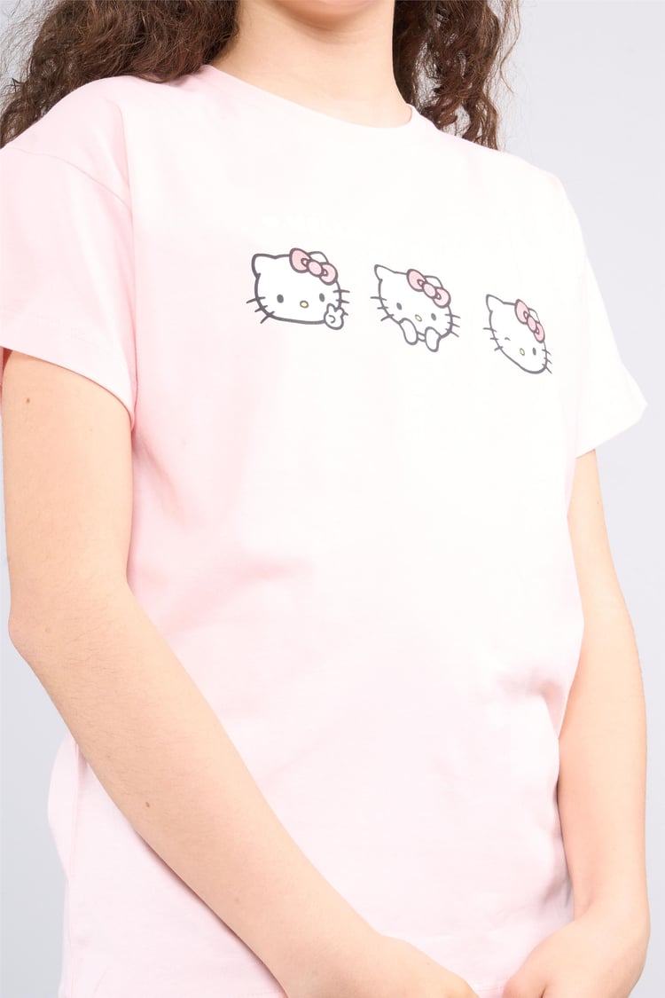 Chester Polo 32579 Kız Çocuk Bisiklet Yaka Penye Hello Kitty T-shirt 4-12 Yaş Şerbet Pembe