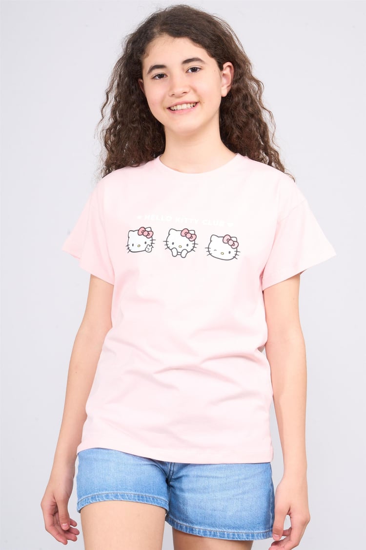 Chester Polo 32579 Kız Çocuk Bisiklet Yaka Penye Hello Kitty T-shirt 4-12 Yaş Şerbet Pembe