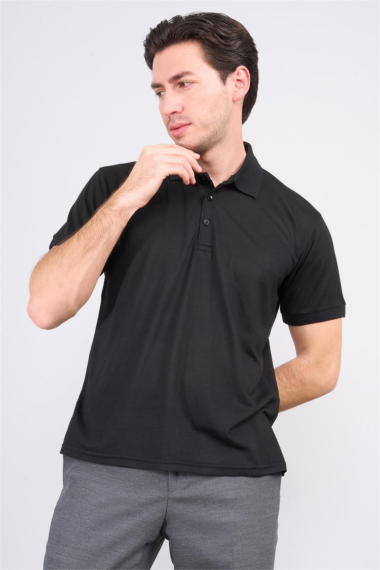 Chester Polo 3797 Erkek Polo Yaka 30/1 Pike T-shirt Siyah