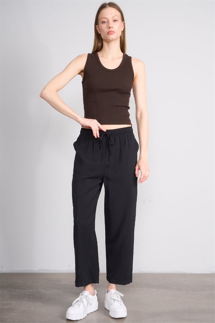 Chester Polo 7009 Bayan Geniş Paça Modal Pantolon Siyah
