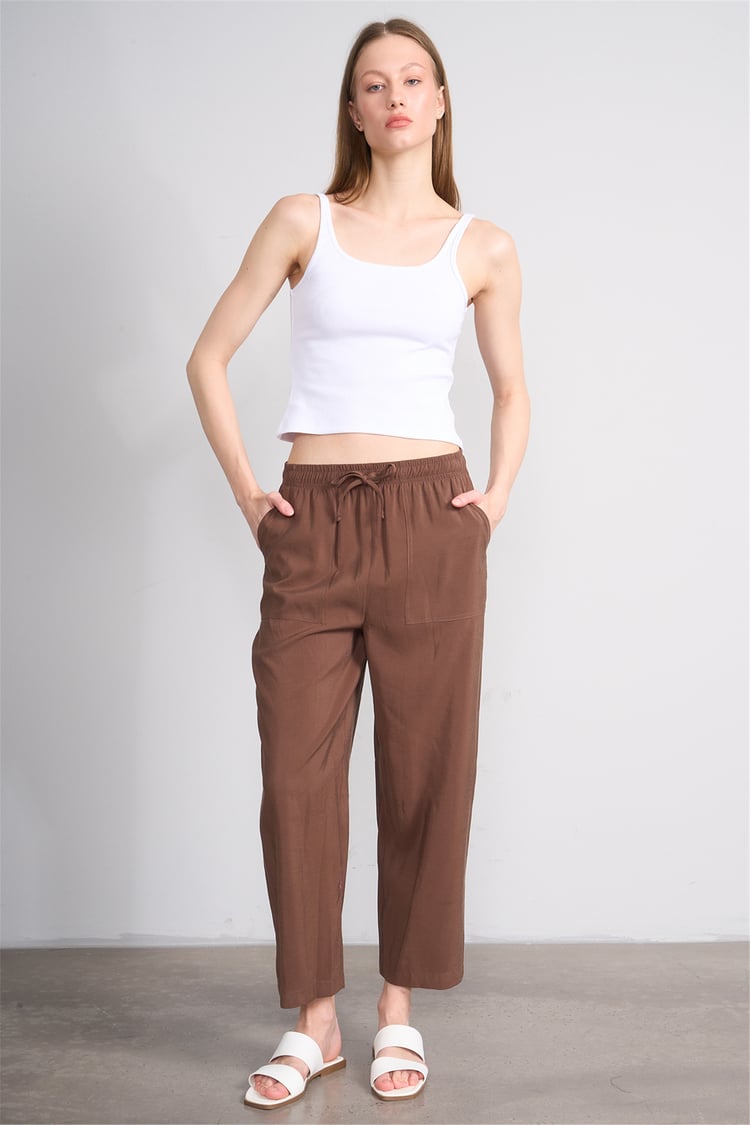 Chester Polo 7009 Bayan Geniş Paça Modal Pantolon Kahve