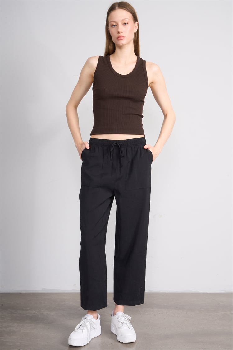 Chester Polo 7009 Bayan Geniş Paça Modal Pantolon Siyah