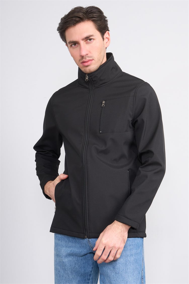 Chester Polo 7500 Erkek Dik Yaka Softshell Mont Siyah
