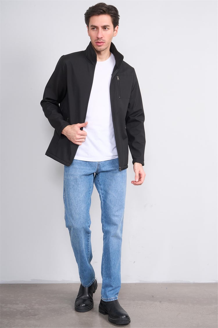 Chester Polo 7500 Erkek Dik Yaka Softshell Mont Siyah