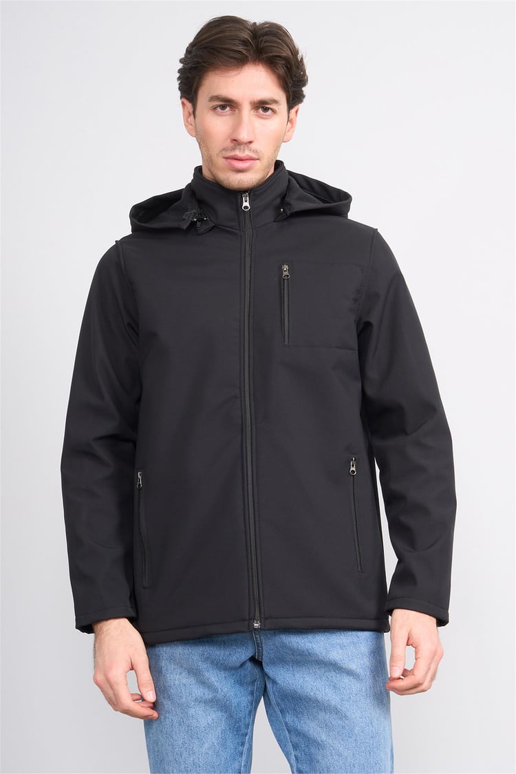 Chester Polo 7511 Erkek Kapüşonlu Softshell Mont Siyah