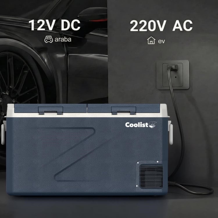 Coolist CLK80D 12/24V 220Volt 82,5 Litre Çift Bölmeli Kompresörlü Outdoor Oto Buzdolabı/Dondurucu