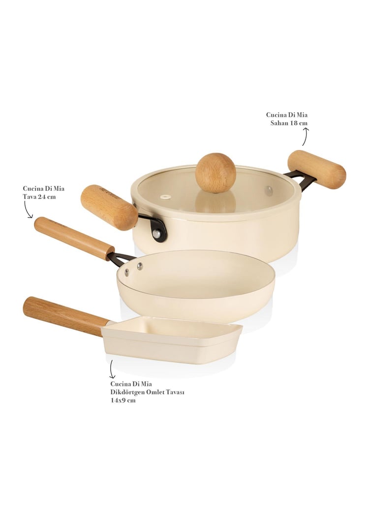 Cucina Di Mia İndüksiyon Tabanlı Seramik Sahan Tava Seti 4 Parça
