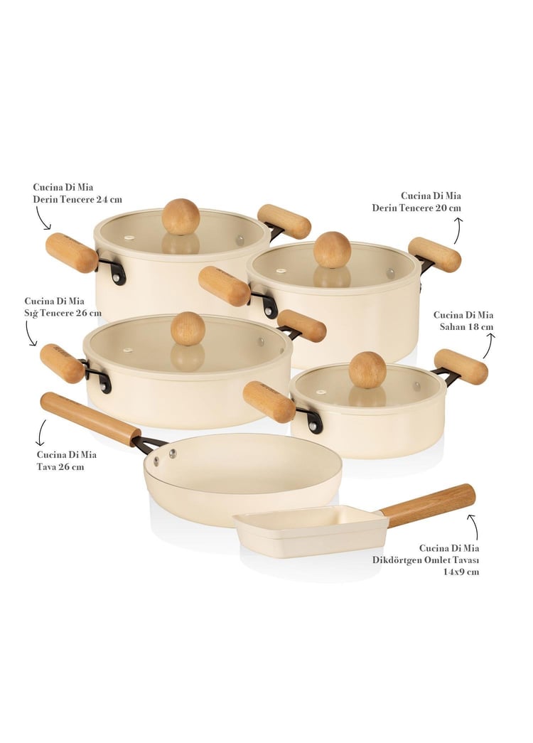 Cucina Di Mia İndüksiyon Tabanlı Seramik Tencere Tava Seti 10 Parça