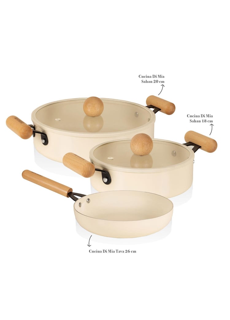 Cucina Di Mia İndüksiyon Tabanlı Seramik Sahan Tava Seti 5 Parça